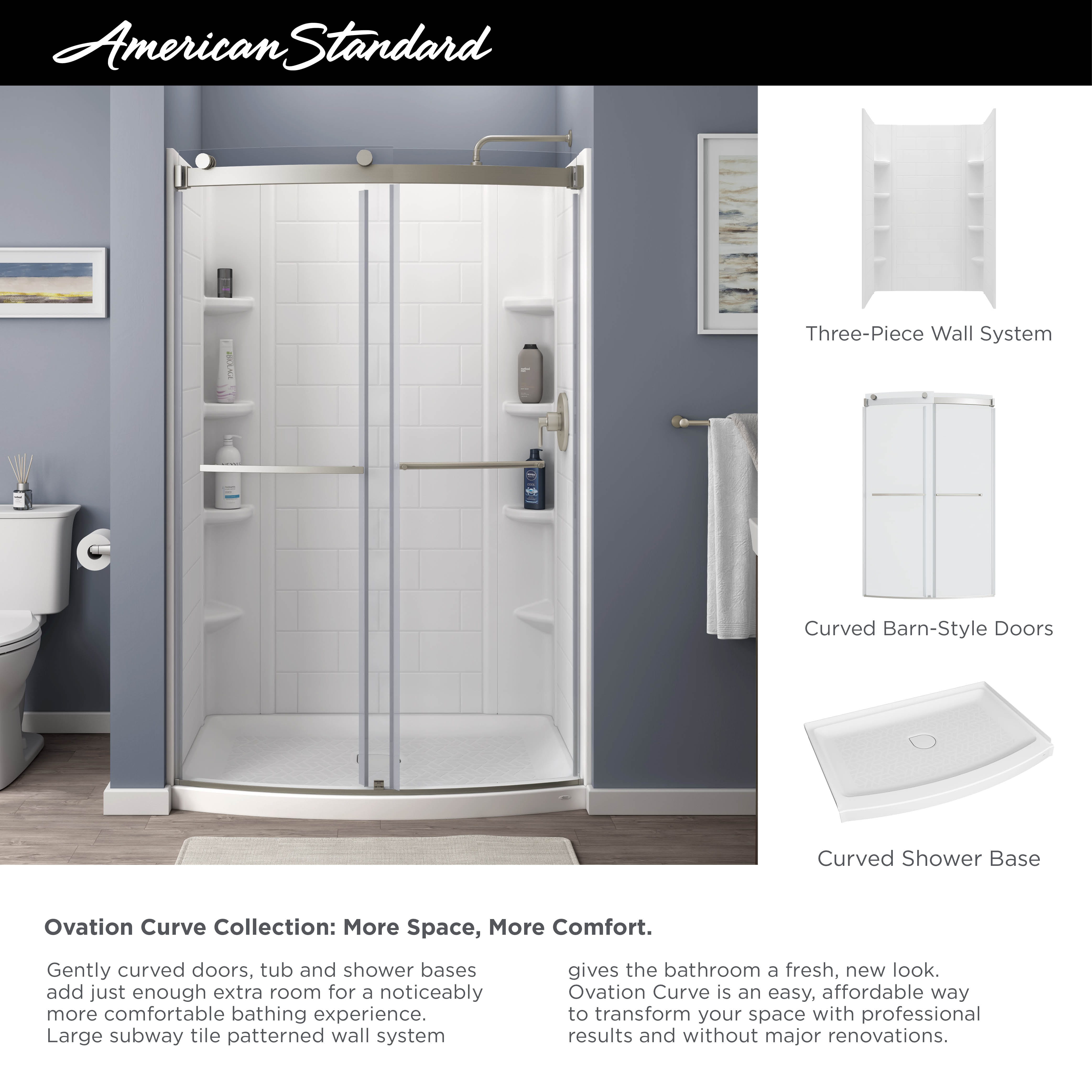 Ovation Curve 48x30inch Curved Shower Base with Center Drain Outlet